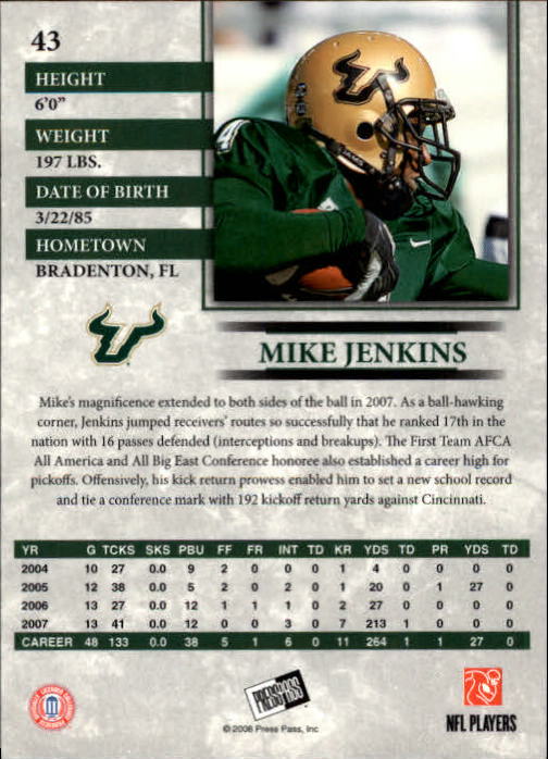 2008 Press Pass #43 Mike Jenkins back image