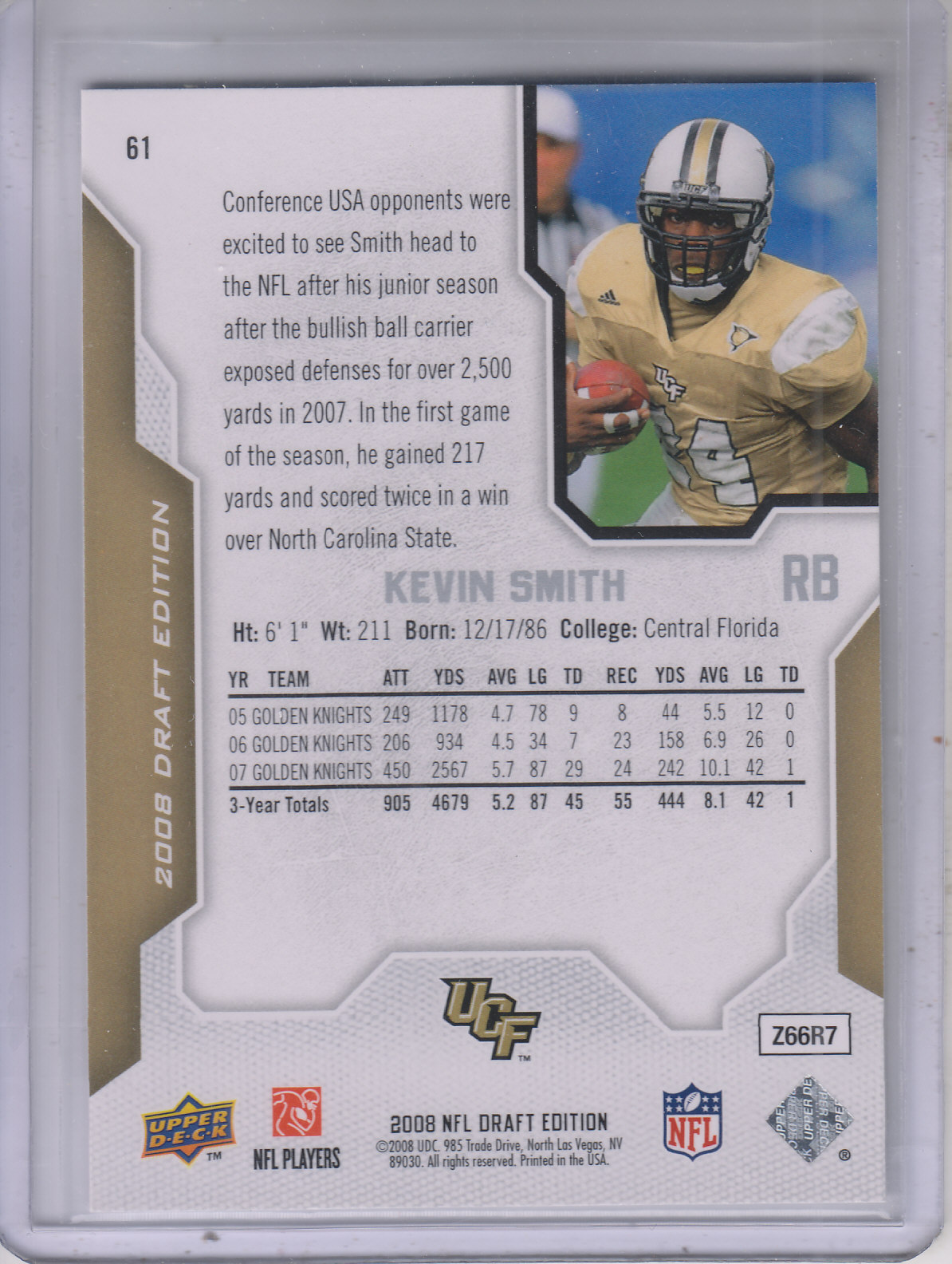 2008 Upper Deck Draft Edition Green #61 Kevin Smith back image
