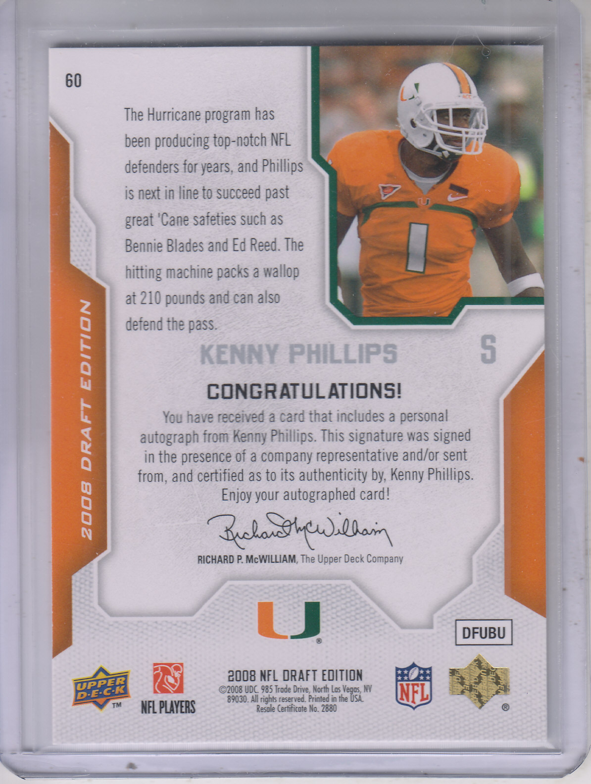 2008 Upper Deck Draft Edition Autographs #60 Kenny Phillips back image