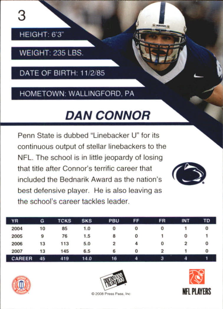 2008 Press Pass SE #3 Dan Connor back image