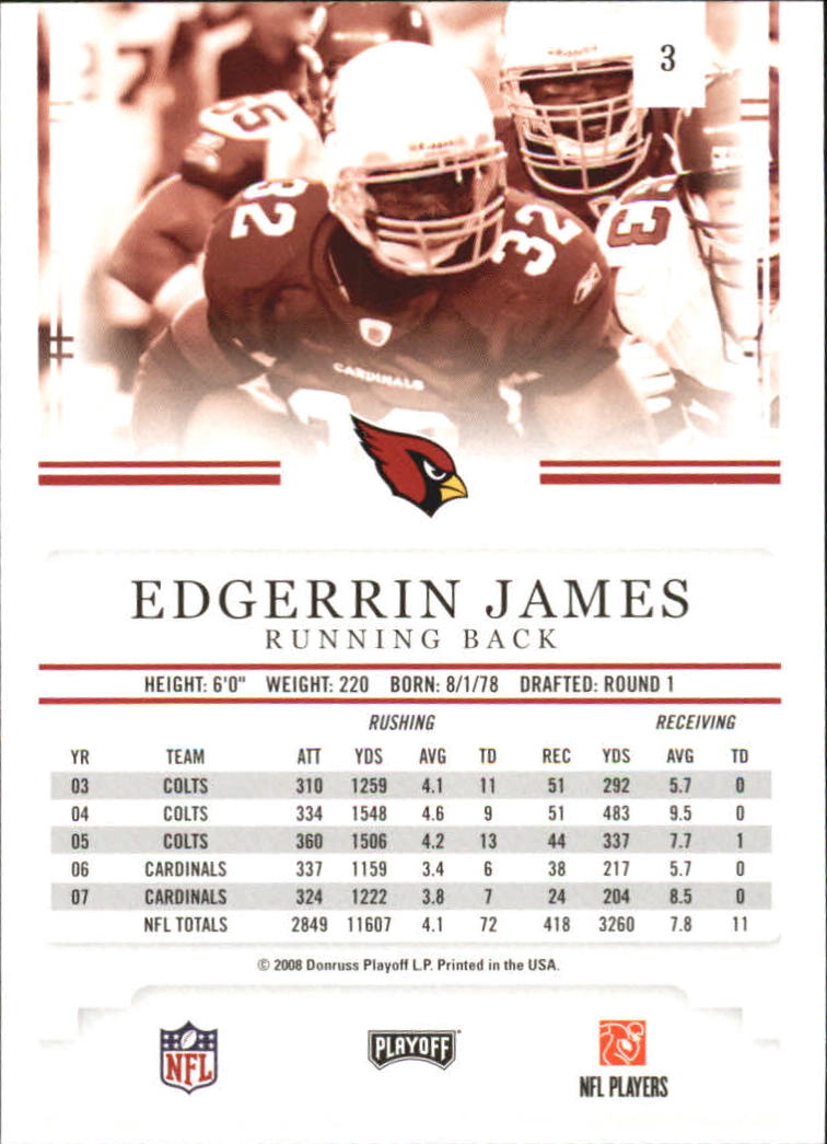 2008 Playoff Prestige #3 Edgerrin James back image