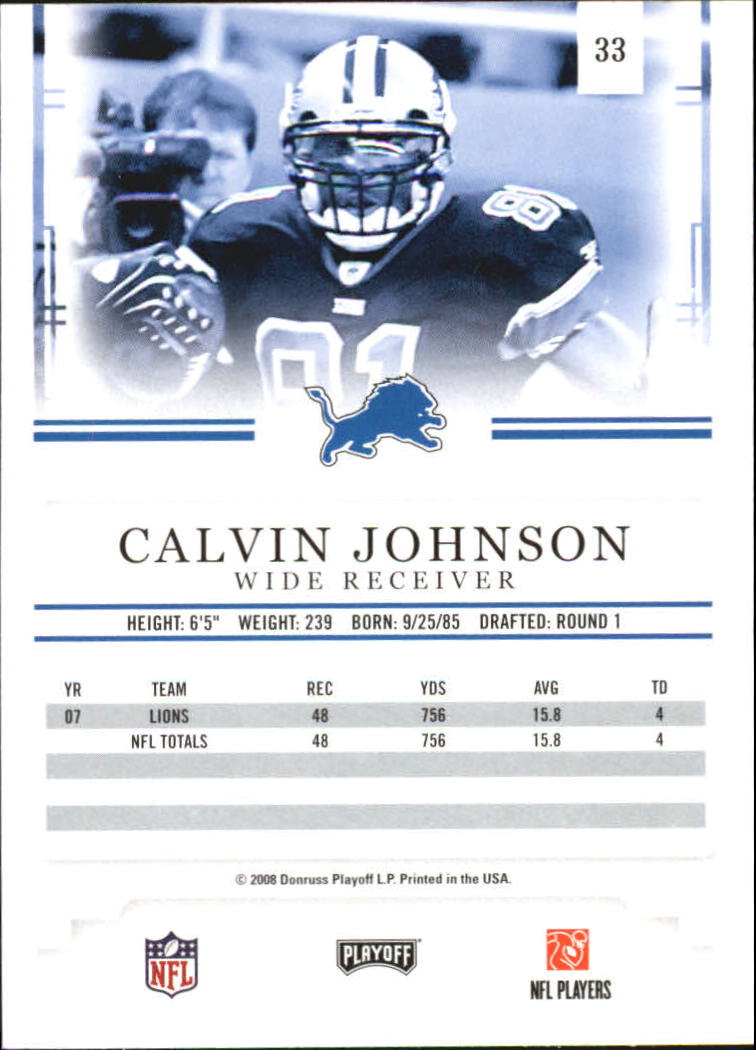 2008 Playoff Prestige #33 Calvin Johnson back image