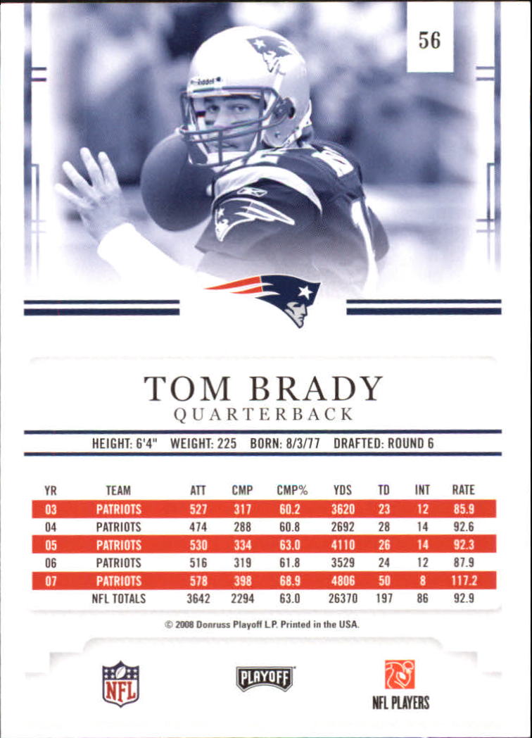 2008 Playoff Prestige #56 Tom Brady back image