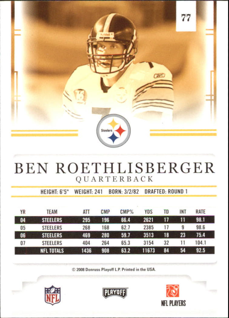 2008 Playoff Prestige #77 Ben Roethlisberger back image