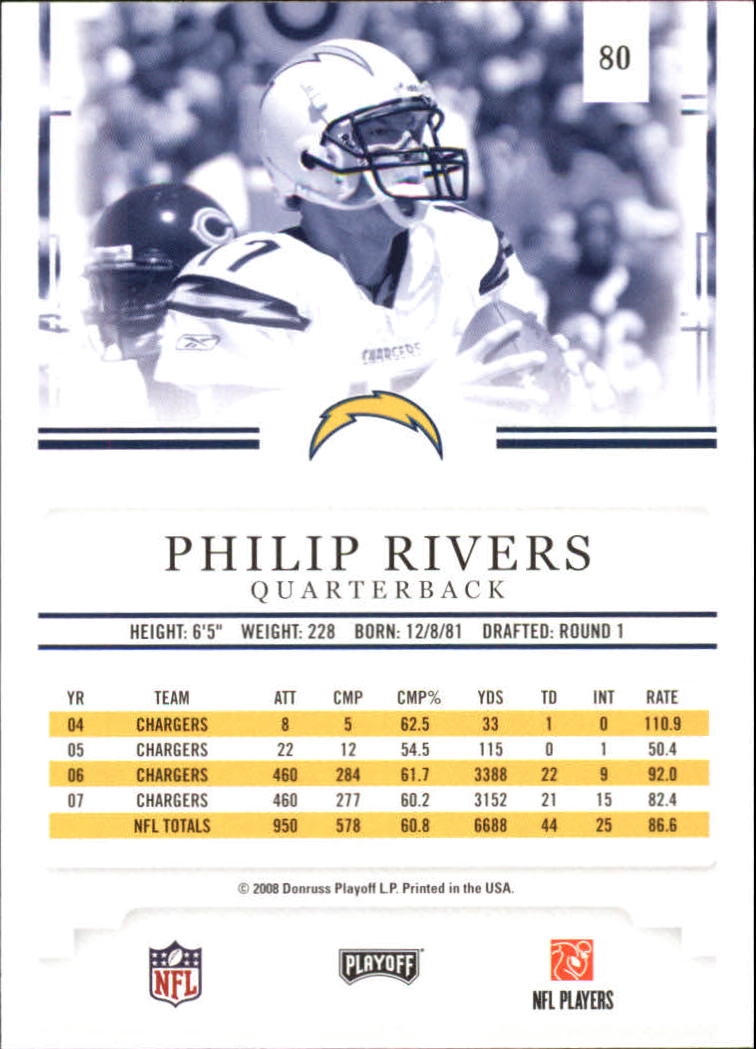 2008 Playoff Prestige #80 Philip Rivers back image