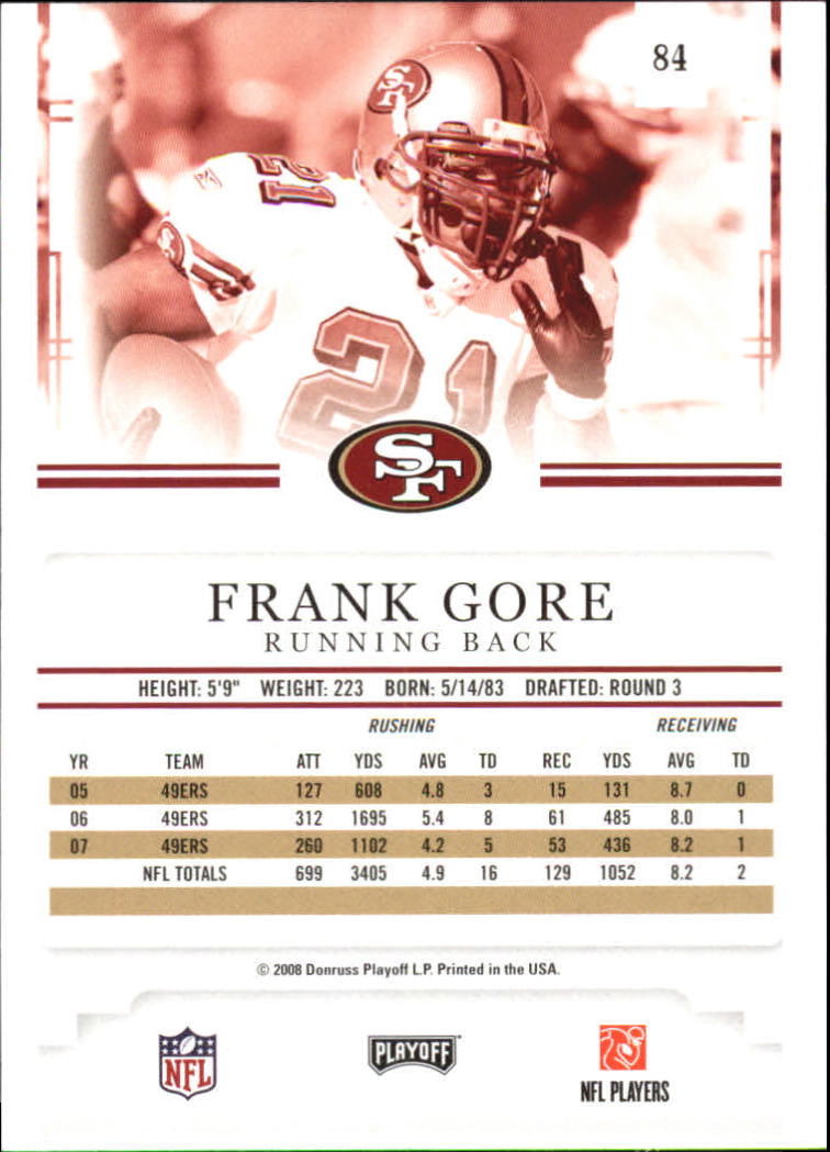 2008 Playoff Prestige #84 Frank Gore back image