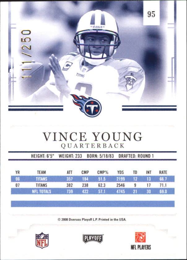 2008 Playoff Prestige Xtra Points Gold #95 Vince Young back image