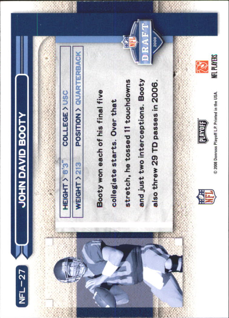 2008 Playoff Prestige NFL Draft #27 John David Booty back image
