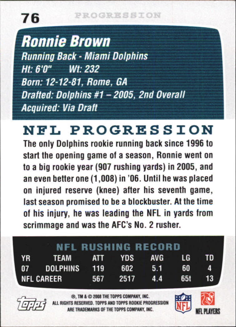 2008 Topps Rookie Progression #76 Ronnie Brown back image
