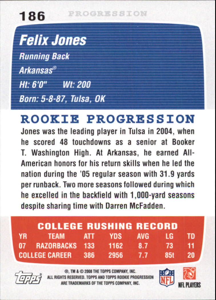 2008 Topps Rookie Progression #186 Felix Jones RC back image