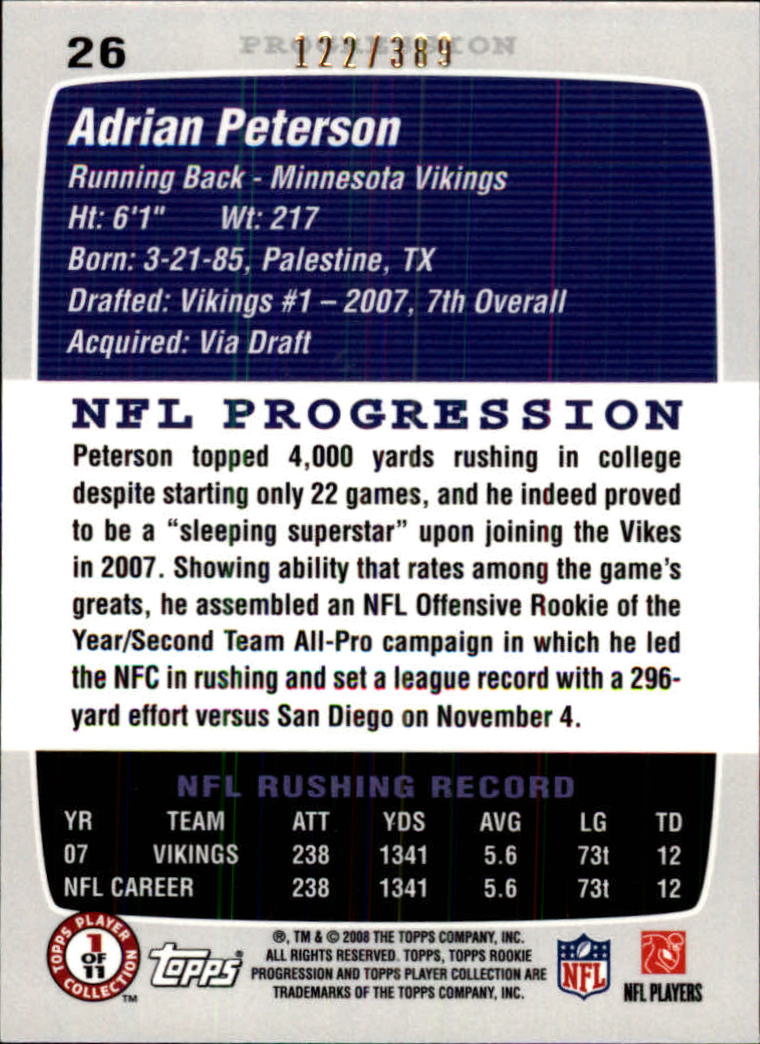 2008 Topps Rookie Progression Bronze #26 Adrian Peterson back image