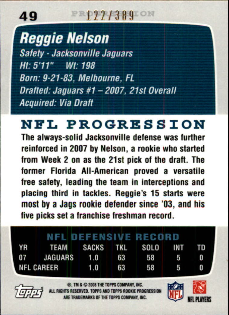 2008 Topps Rookie Progression Bronze #49 Reggie Nelson back image