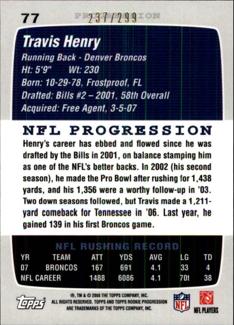2008 Topps Rookie Progression Silver #77 Travis Henry back image