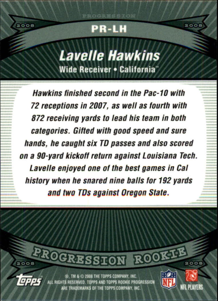 2008 Topps Rookie Progression Rookies #PRLH Lavelle Hawkins back image
