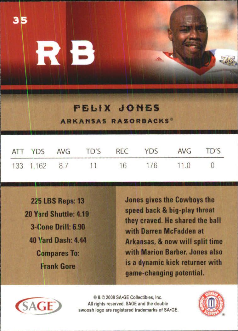 2008 SAGE #35 Felix Jones back image