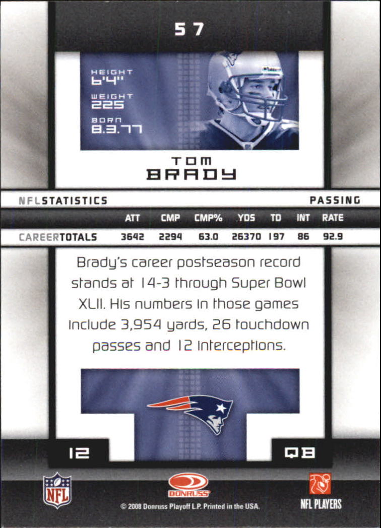 2008 Donruss Elite #57 Tom Brady back image