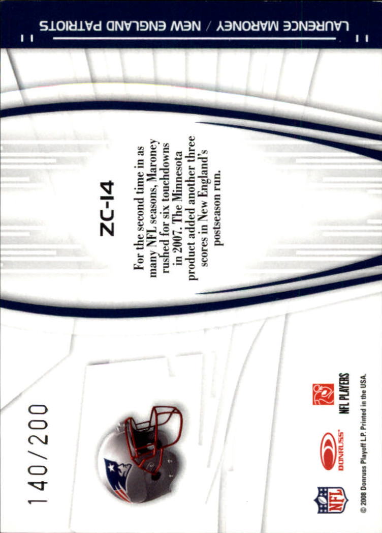 2008 Donruss Elite Zoning Commission Red #14 Laurence Maroney back image