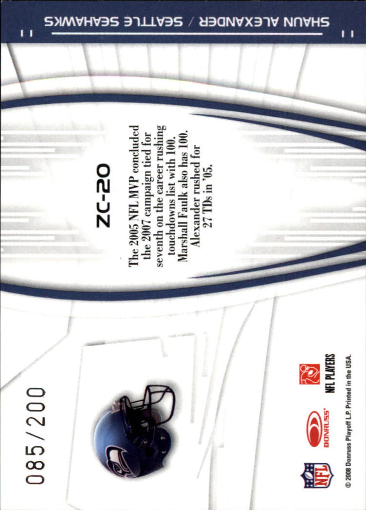 2008 Donruss Elite Zoning Commission Red #20 Shaun Alexander back image