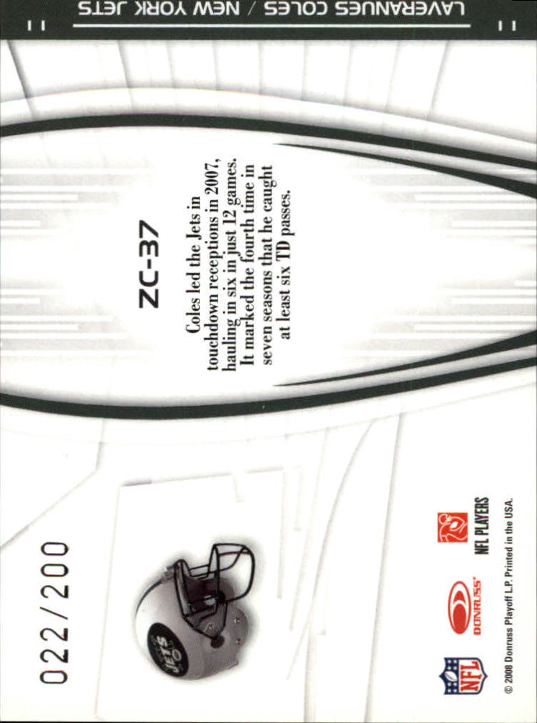 2008 Donruss Elite Zoning Commission Red #37 Laveranues Coles back image