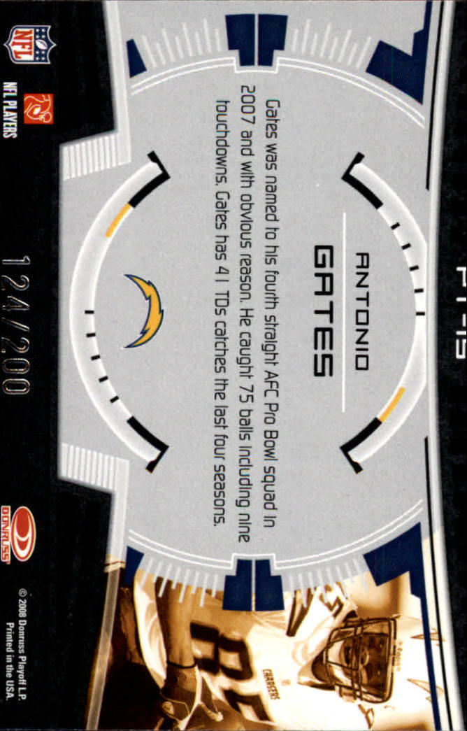 2008 Donruss Elite Prime Targets Red #15 Antonio Gates back image