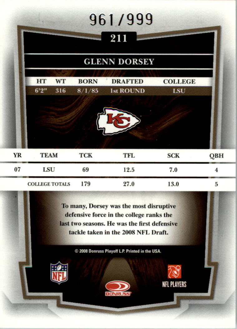 2008 Donruss Classics #211 Glenn Dorsey RC back image