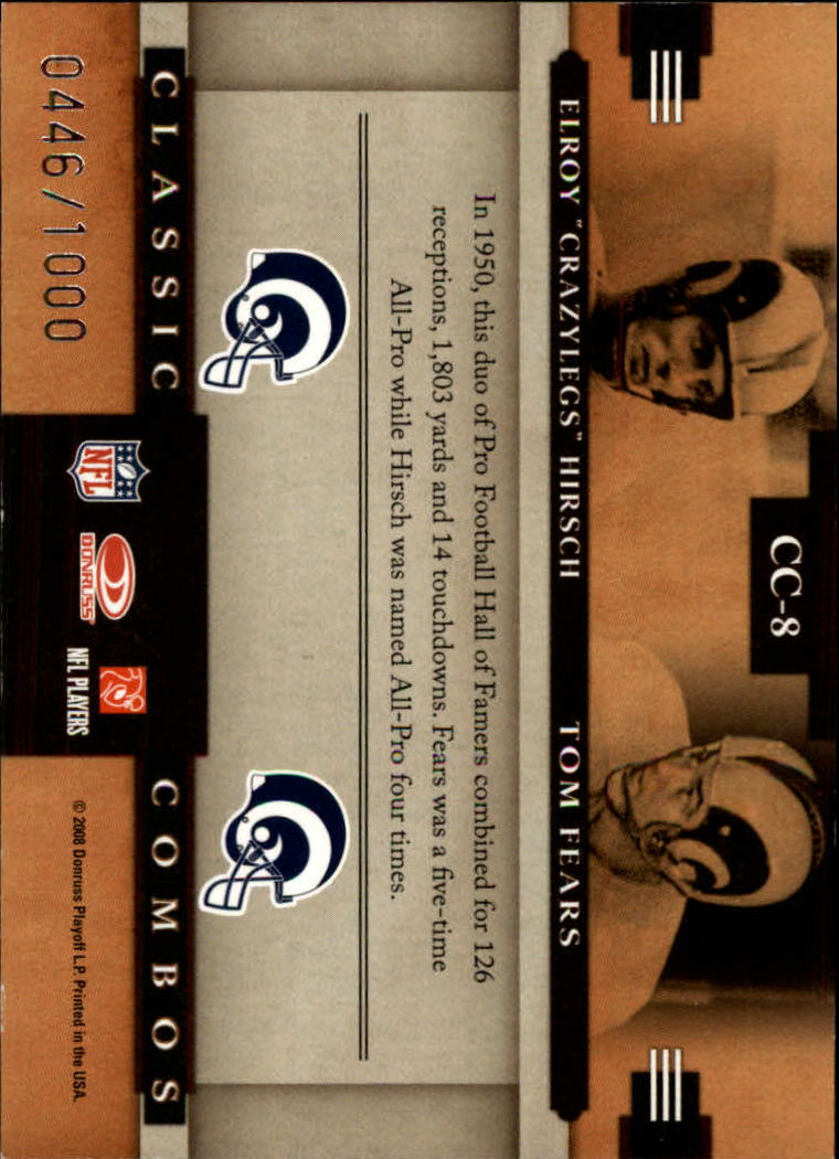 2008 Donruss Classics Classic Combos #8 E.Hirsch/T.Fears