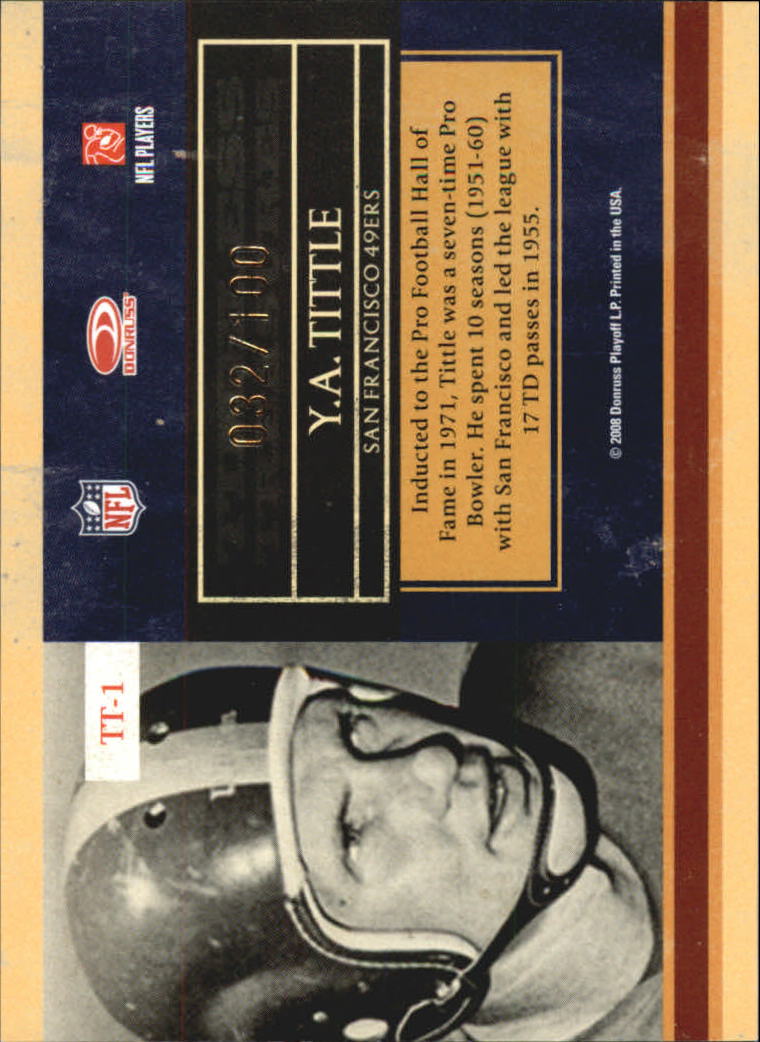 2008 Donruss Classics Timeless Treasures Gold #1 Y.A. Tittle back image