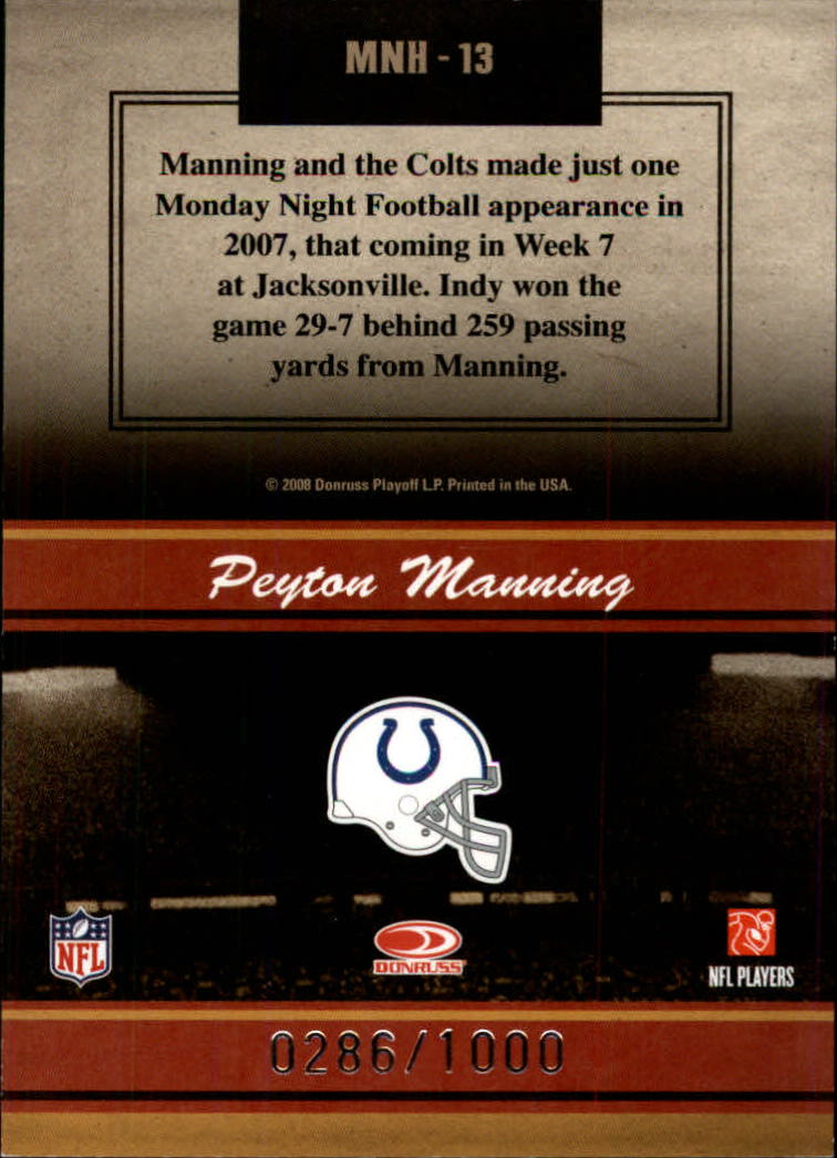 2008 Donruss Classics Monday Night Heroes #13 Peyton Manning back image