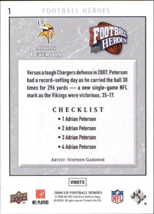 2008 Upper Deck Heroes #1 Adrian Peterson back image