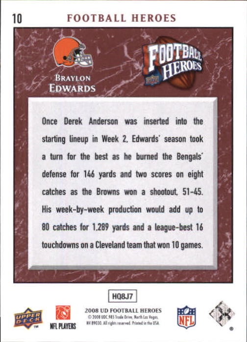 2008 Heroes (Upper Deck) Football "Main Set" Cards #1 to #269 - Picture 19 of 497