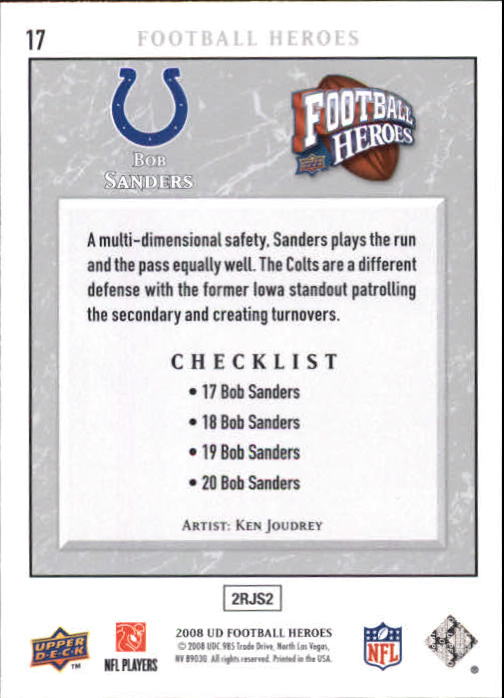2008 Heroes (Upper Deck) Football "Main Set" Cards #1 to #269 - Picture 33 of 497