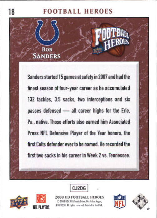 2008 Heroes (Upper Deck) Football "Main Set" Cards #1 to #269 - Picture 35 of 497