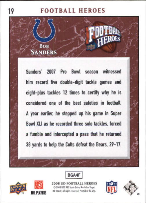 2008 Heroes (Upper Deck) Football "Main Set" Cards #1 to #269 - Picture 37 of 497