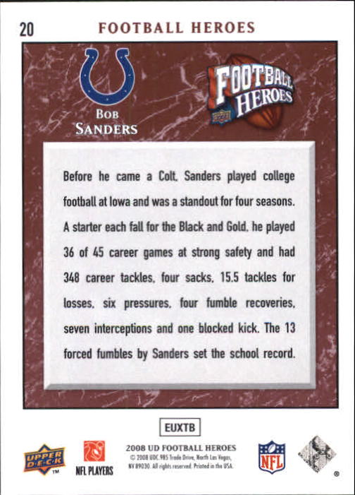 2008 Heroes (Upper Deck) Football "Main Set" Cards #1 to #269 - Picture 39 of 497