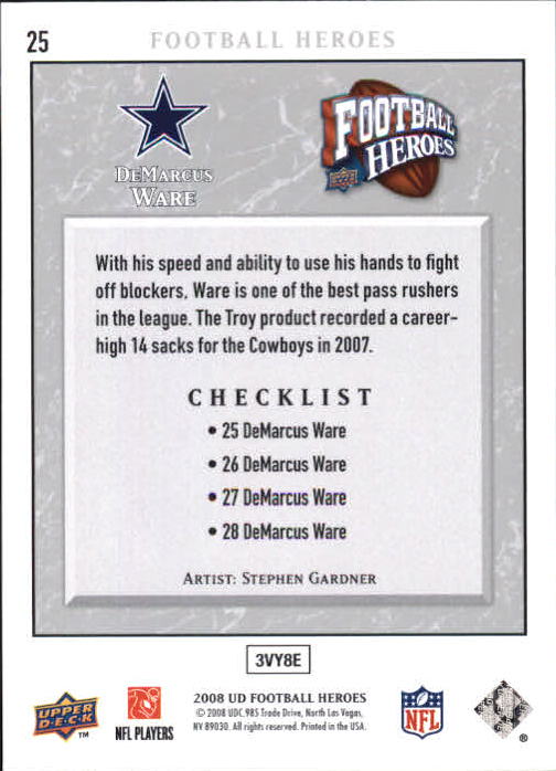 2008 Heroes (Upper Deck) Football "Main Set" Cards #1 to #269 - Picture 49 of 497