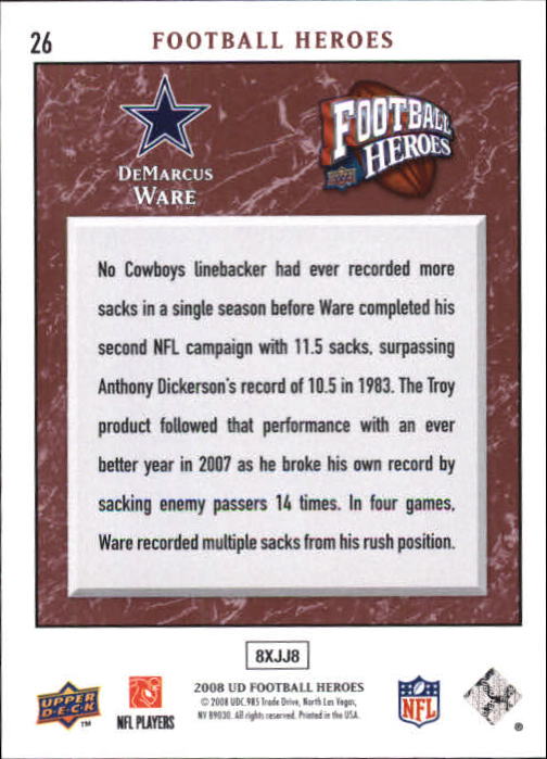 2008 Heroes (Upper Deck) Football "Main Set" Cards #1 to #269 - Picture 51 of 497