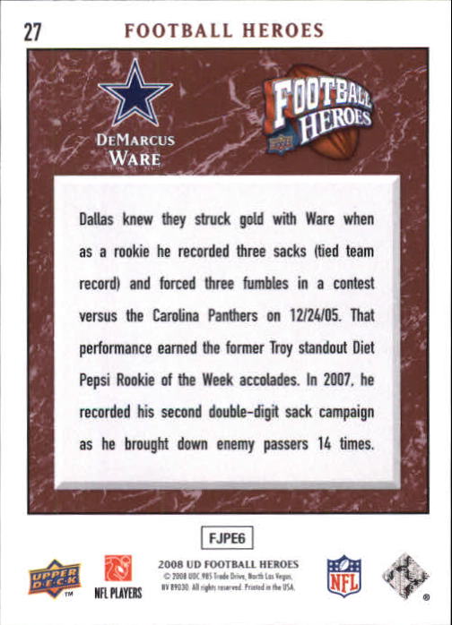 2008 Heroes (Upper Deck) Football "Main Set" Cards #1 to #269 - Picture 53 of 497