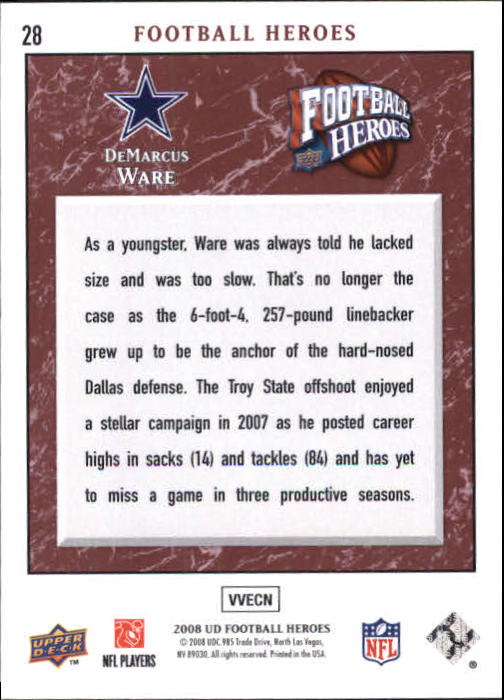 2008 Heroes (Upper Deck) Football "Main Set" Cards #1 to #269 - Picture 55 of 497