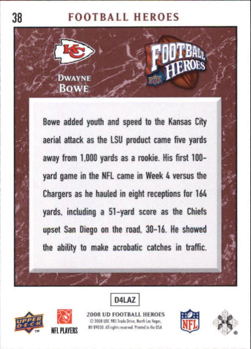 2008 Heroes (Upper Deck) Football "Main Set" Cards #1 to #269 - Picture 75 of 497