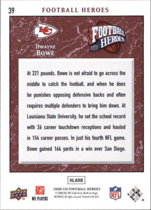 2008 Heroes (Upper Deck) Football "Main Set" Cards #1 to #269 - Picture 77 of 497