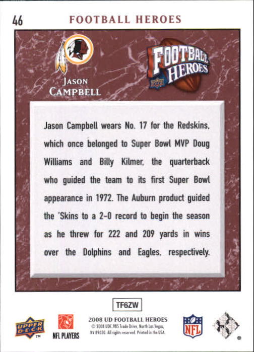 2008 Heroes (Upper Deck) Football "Main Set" Cards #1 to #269 - Picture 89 of 497