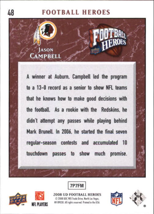 2008 Heroes (Upper Deck) Football "Main Set" Cards #1 to #269 - Picture 93 of 497