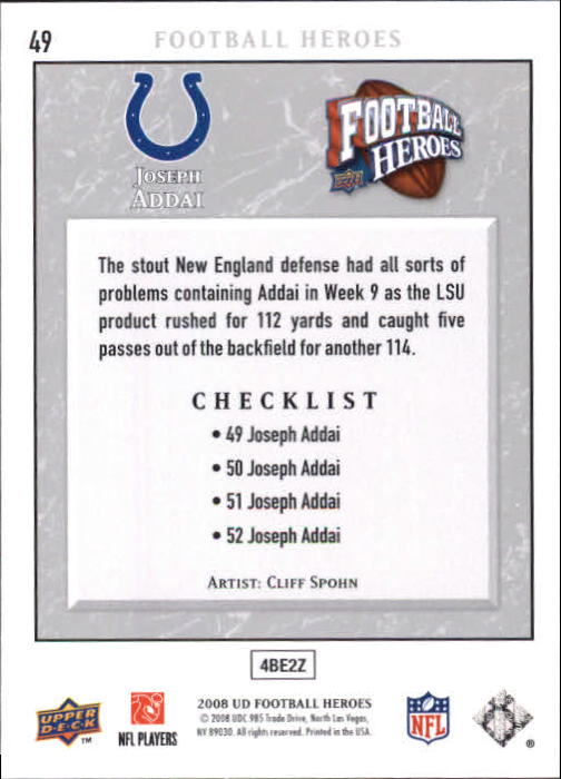 2008 Heroes (Upper Deck) Football "Main Set" Cards #1 to #269 - Picture 95 of 497