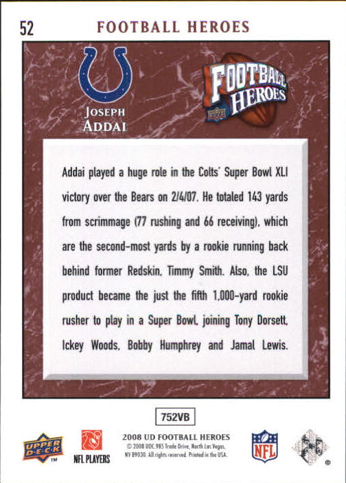 2008 Heroes (Upper Deck) Football "Main Set" Cards #1 to #269 - Picture 101 of 497