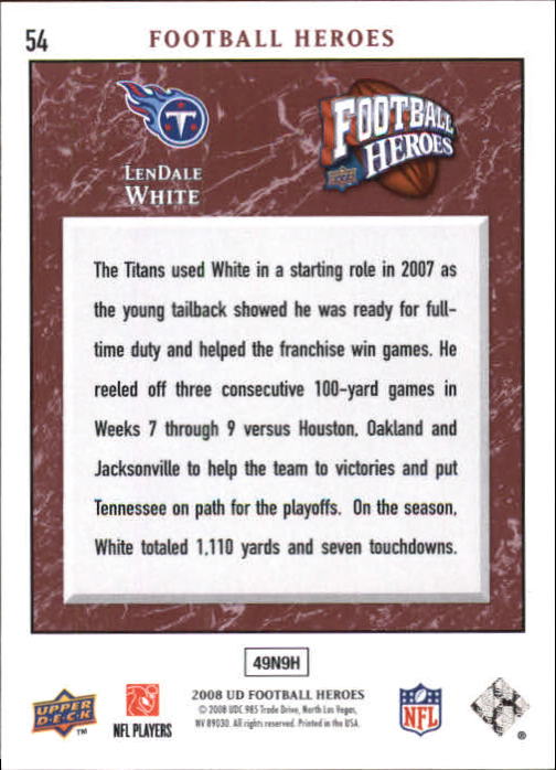 2008 Heroes (Upper Deck) Football "Main Set" Cards #1 to #269 - Picture 105 of 497