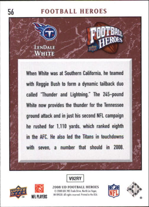 2008 Heroes (Upper Deck) Football "Main Set" Cards #1 to #269 - Picture 109 of 497