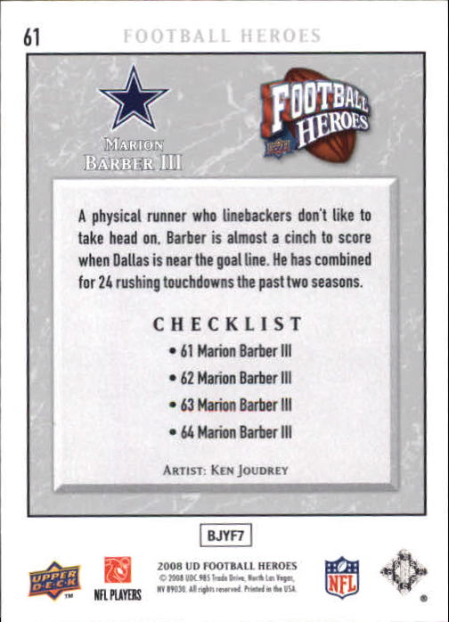 2008 Heroes (Upper Deck) Football "Main Set" Cards #1 to #269 - Picture 119 of 497