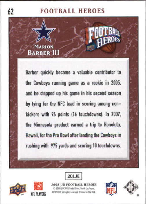 2008 Heroes (Upper Deck) Football "Main Set" Cards #1 to #269 - Picture 121 of 497