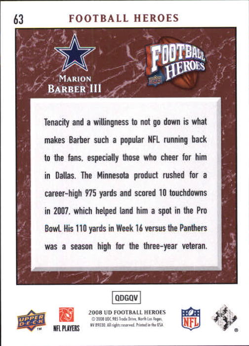 2008 Heroes (Upper Deck) Football "Main Set" Cards #1 to #269 - Picture 123 of 497