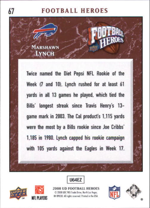 2008 Heroes (Upper Deck) Football "Main Set" Cards #1 to #269 - Picture 131 of 497